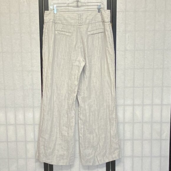 INC Wide Leg Pinstripe Linen Trousers Grey White High Waist Pants Slacks 12 - Picture 2 of 11